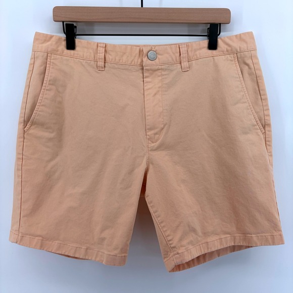 BONOBOS Mens Peach Chino Shorts 7 Inch Inseam Flat Front Casual Size 35‎ - Picture 2 of 10